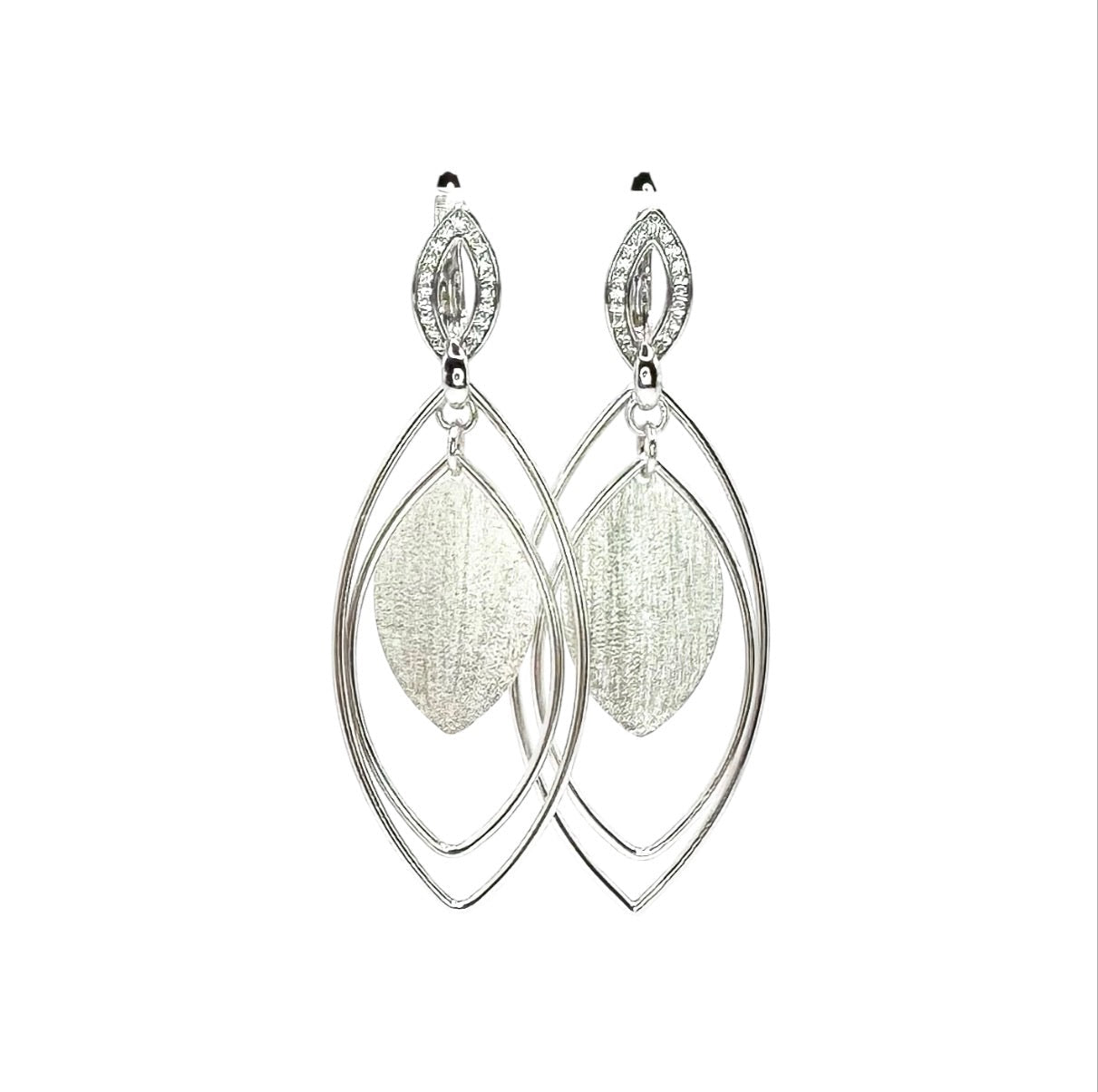 Wasserdichte Zirkonia Marquise Double Leaf Ohrringe Silber 65mm