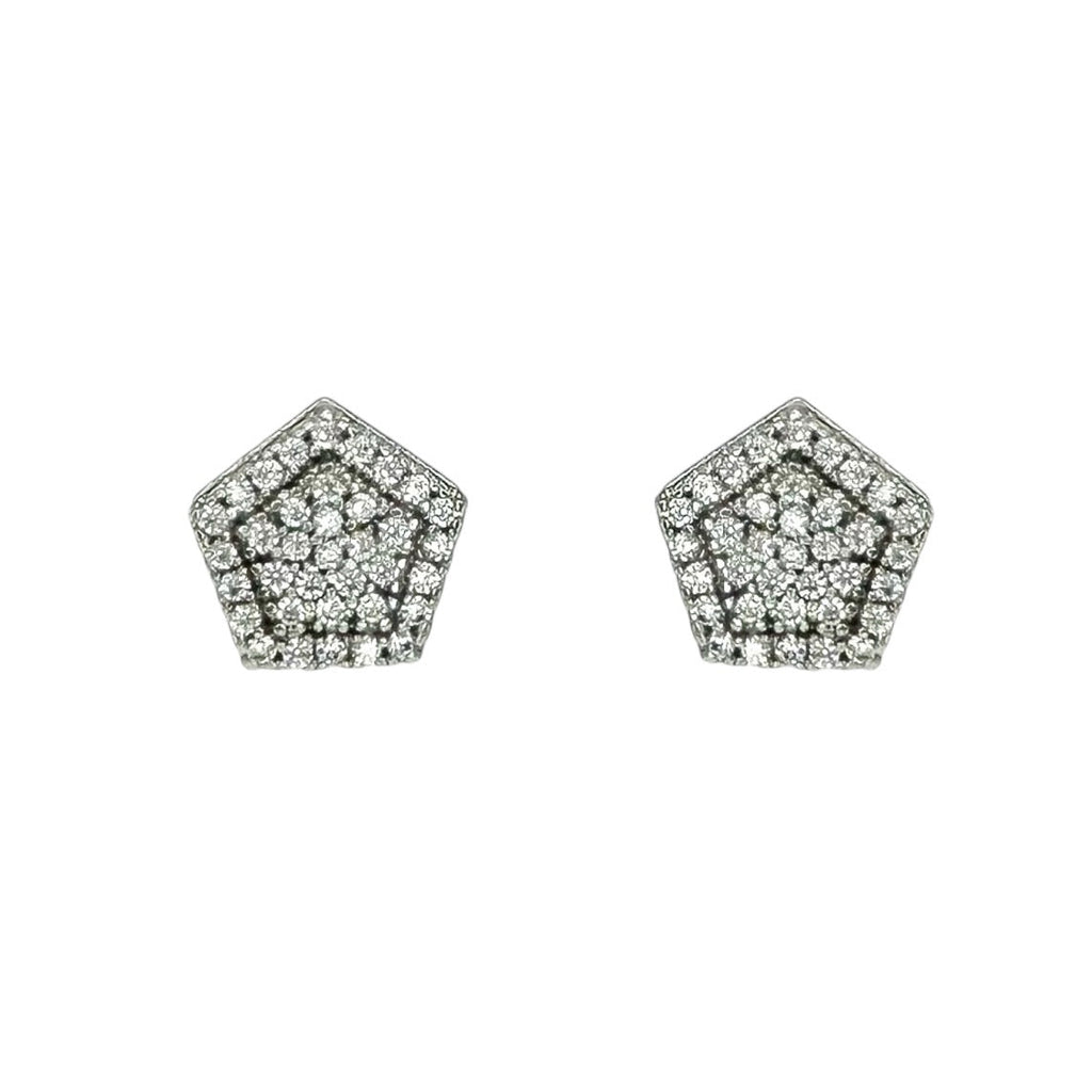 Wasserdichte Zirkonia Pavé Pentagon Ohrstecker Silber