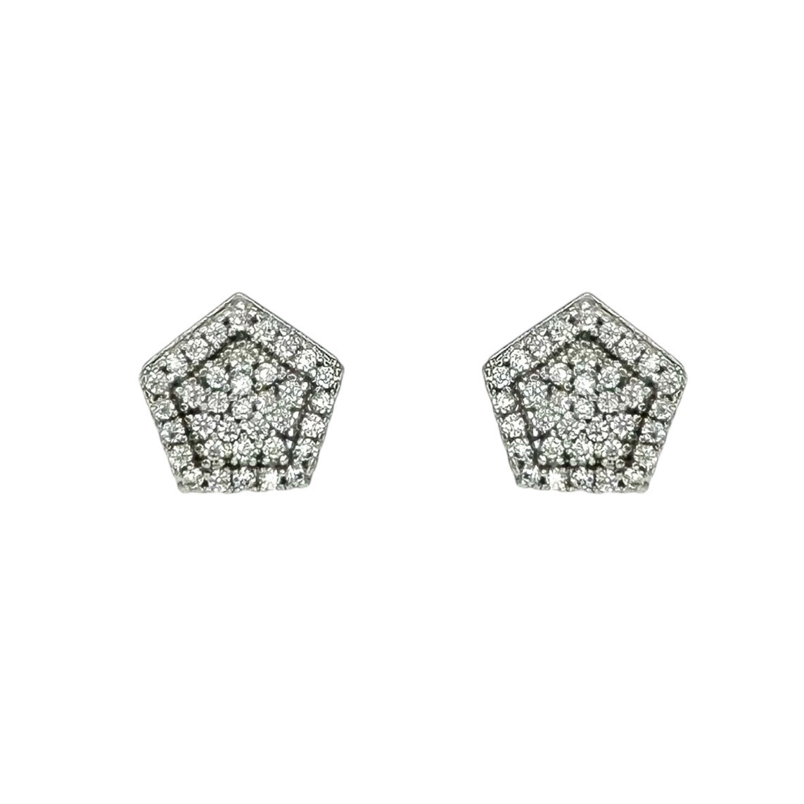 Wasserdichte Zirkonia Pavé Pentagon Ohrstecker Silber