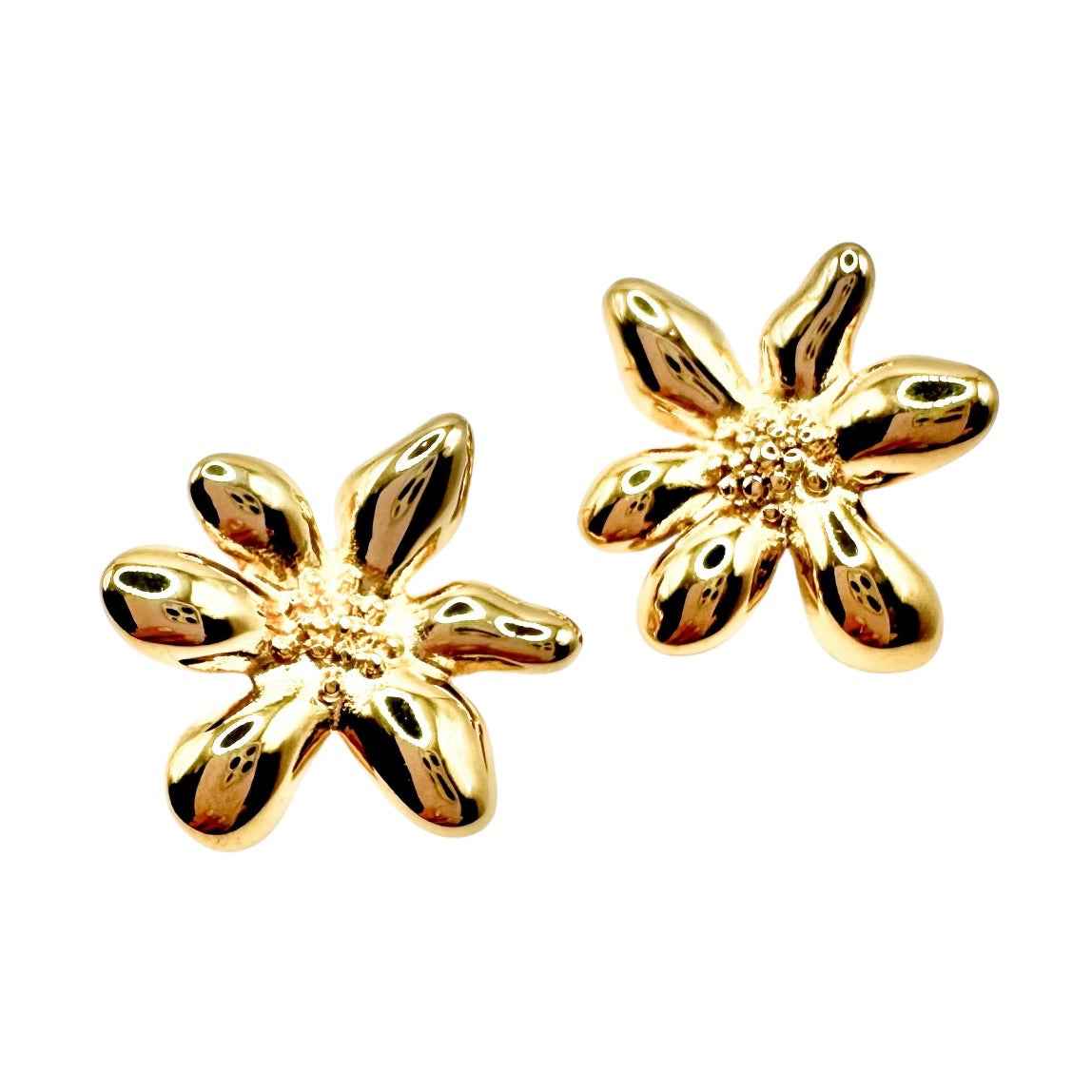 Wasserdichte Puffy Daisy Blumen Ohrstecker Gold 30mm