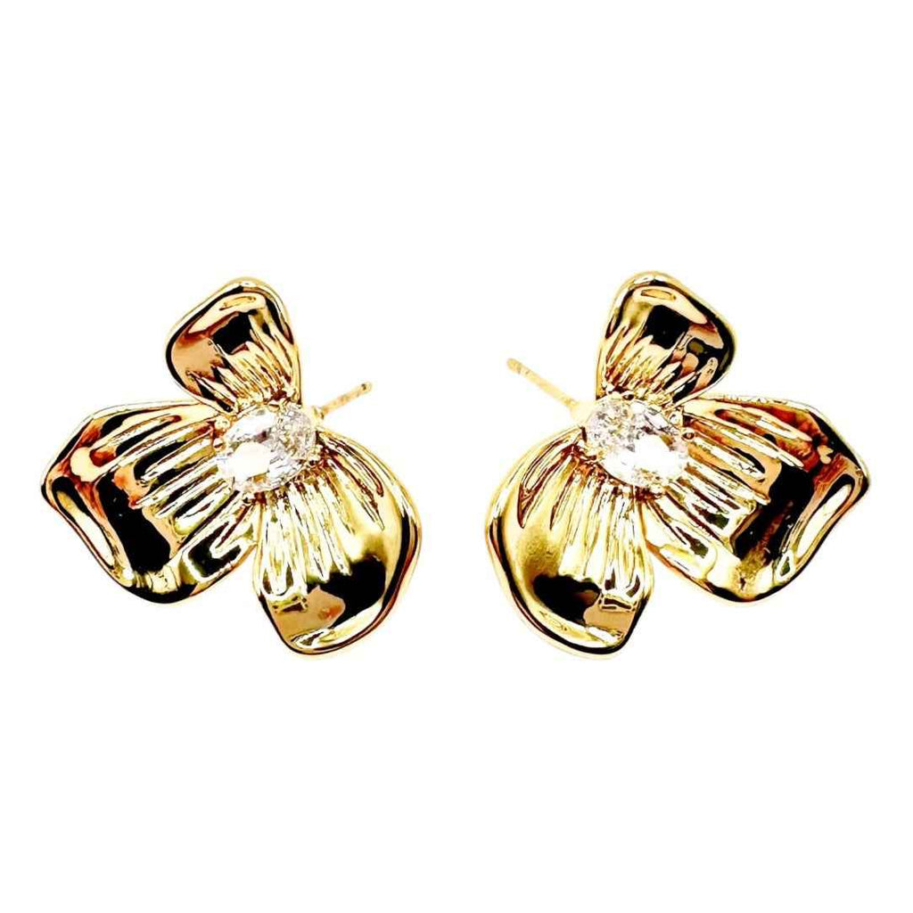 Wasserdichte Zirkonia Blüten Ohrstecker Gold
