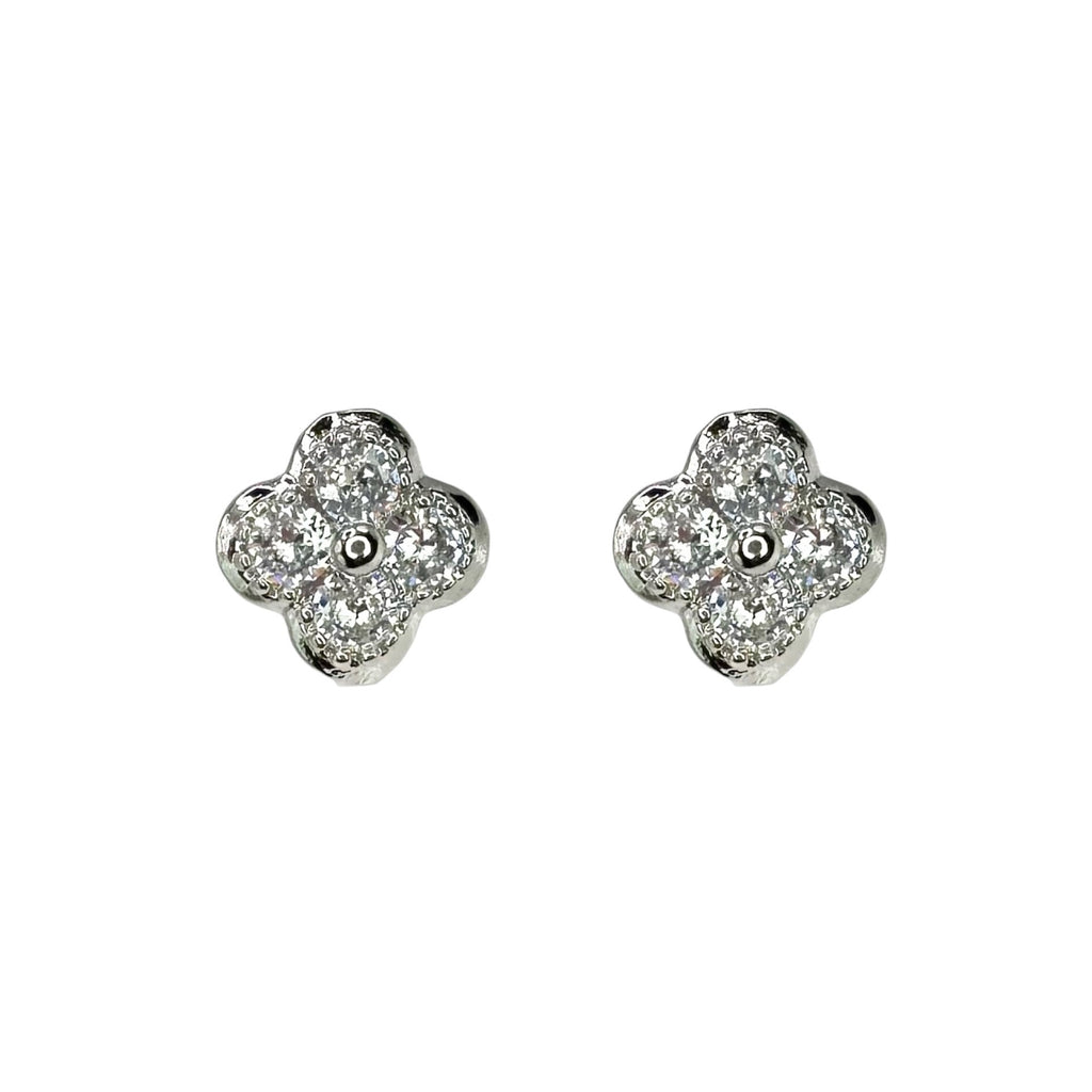 Wasserdichte Zirkonia Pavé Kleeblatt Ohrstecker Silber