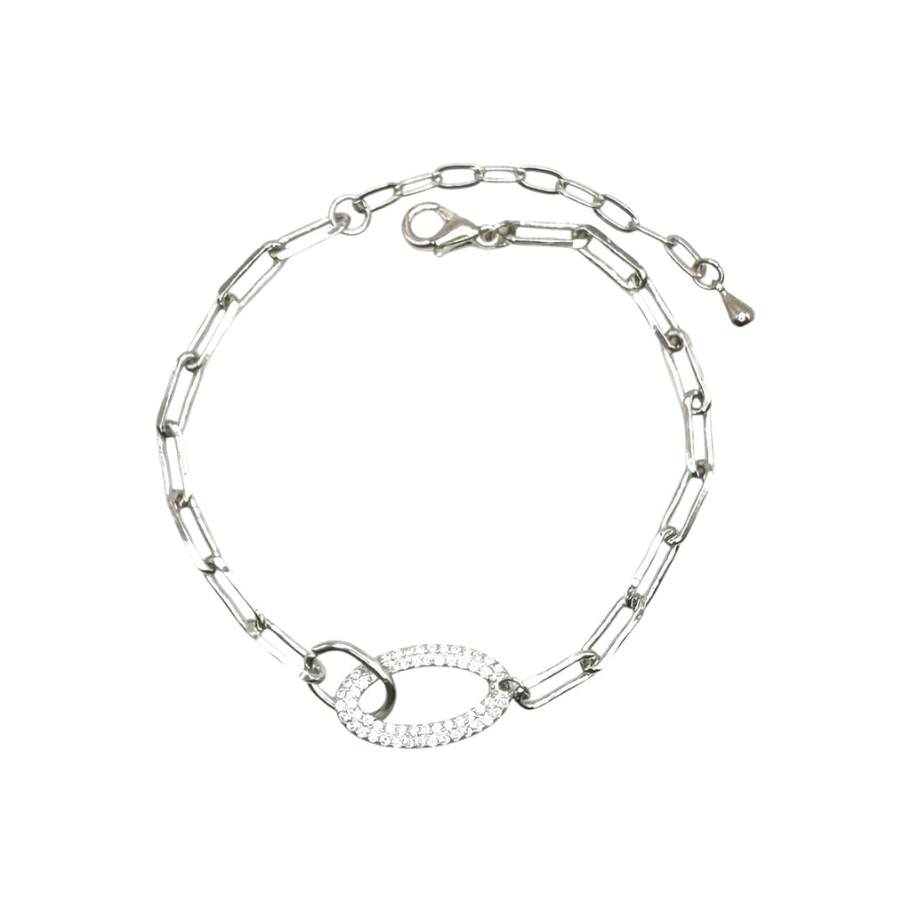 Wasserdichtes Paperclip Armband Oval Zirkonia-Pavé Silber 16+4cm
