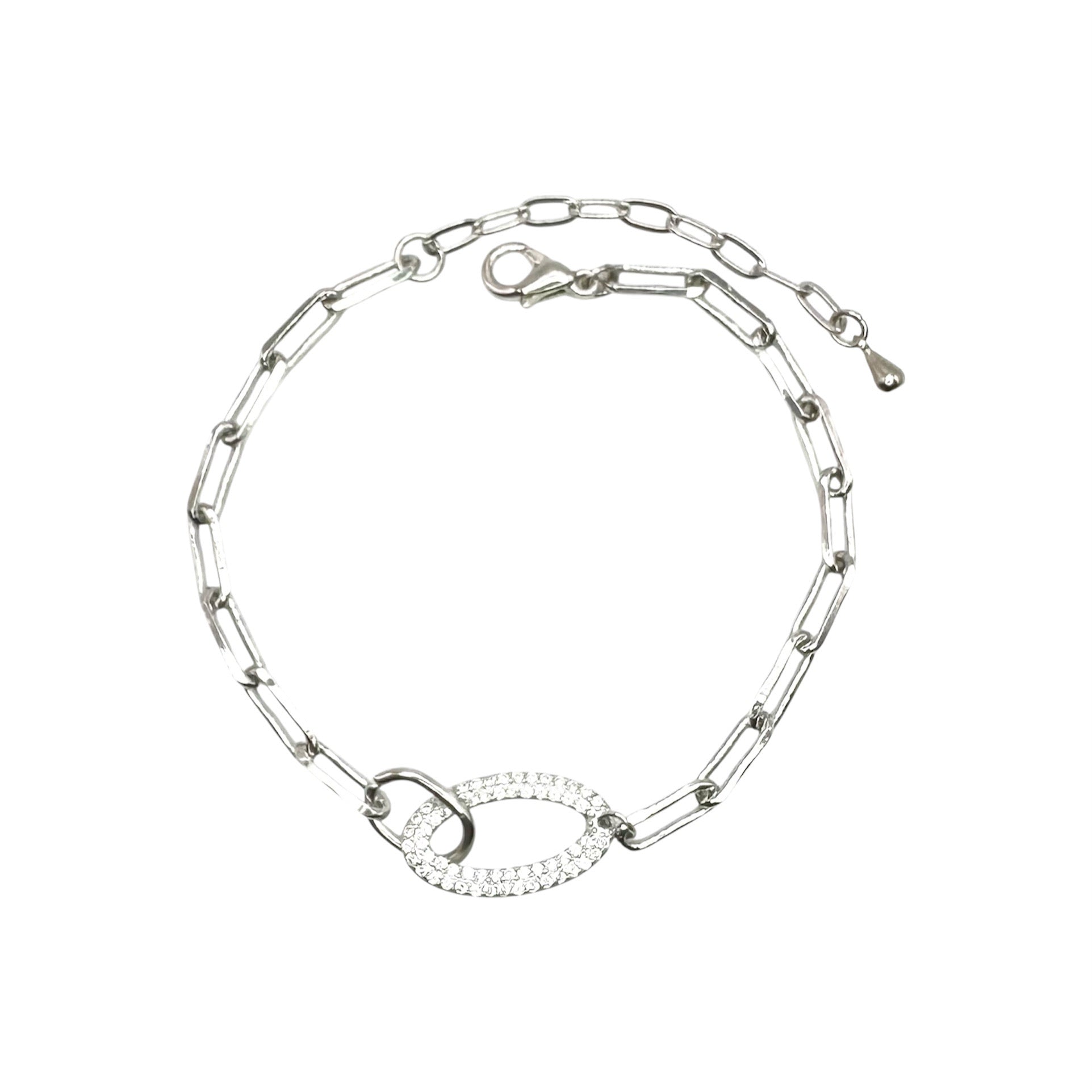 Wasserdichtes Paperclip Armband Oval Zirkonia-Pavé Silber 16+4cm