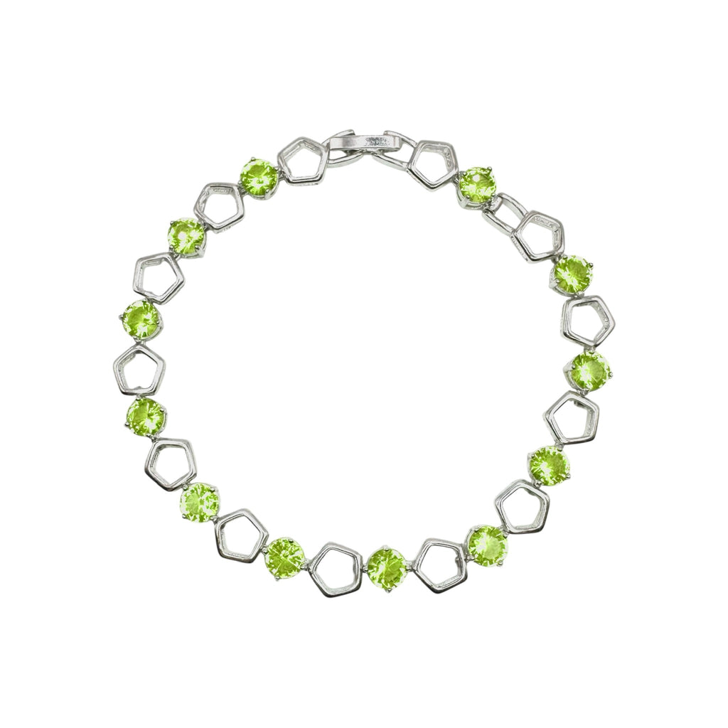 Wasserdichtes Pentagon Peridot Grün Zirkonia Tennisarmband Silber 18,5cm
