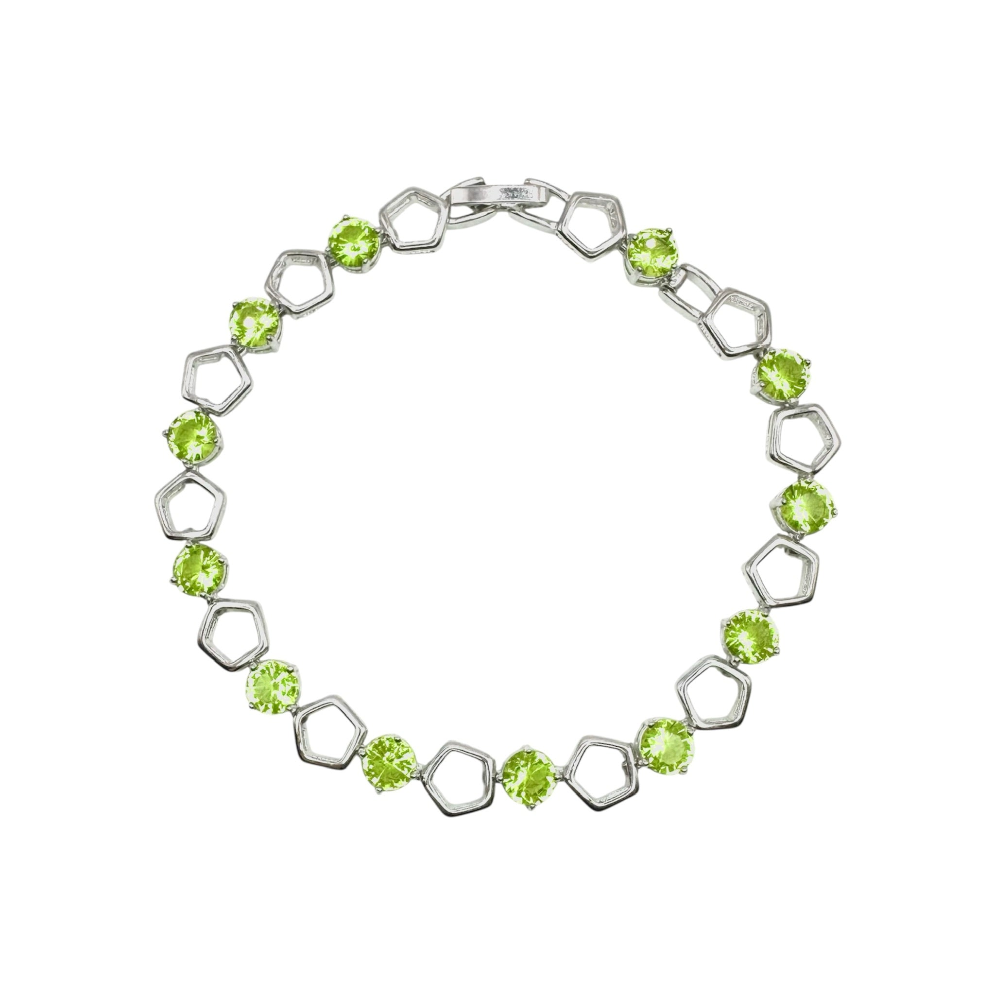 Wasserdichtes Pentagon Peridot Grün Zirkonia Tennisarmband Silber 18,5cm