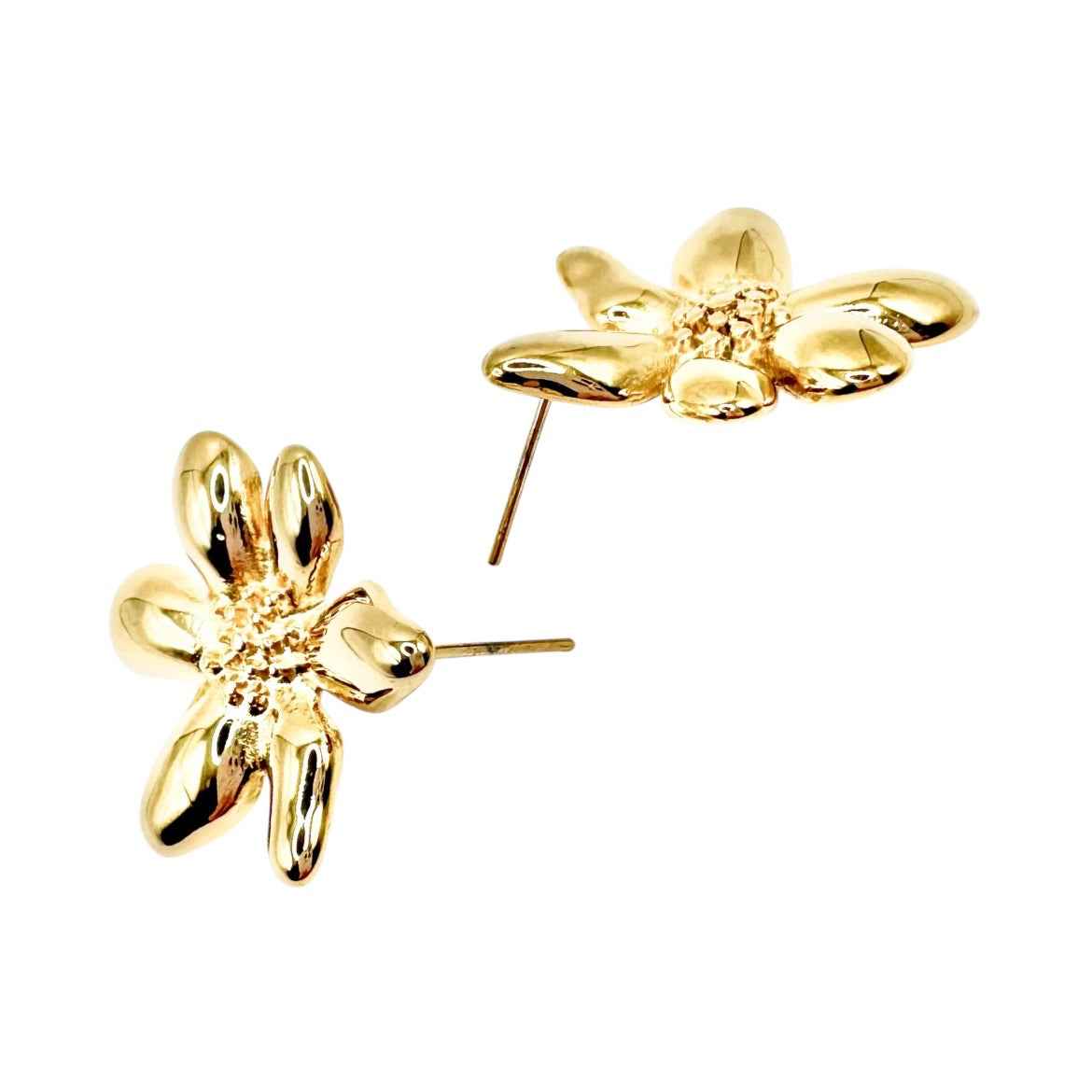 Wasserdichte Puffy Daisy Blumen Ohrstecker Gold 30mm