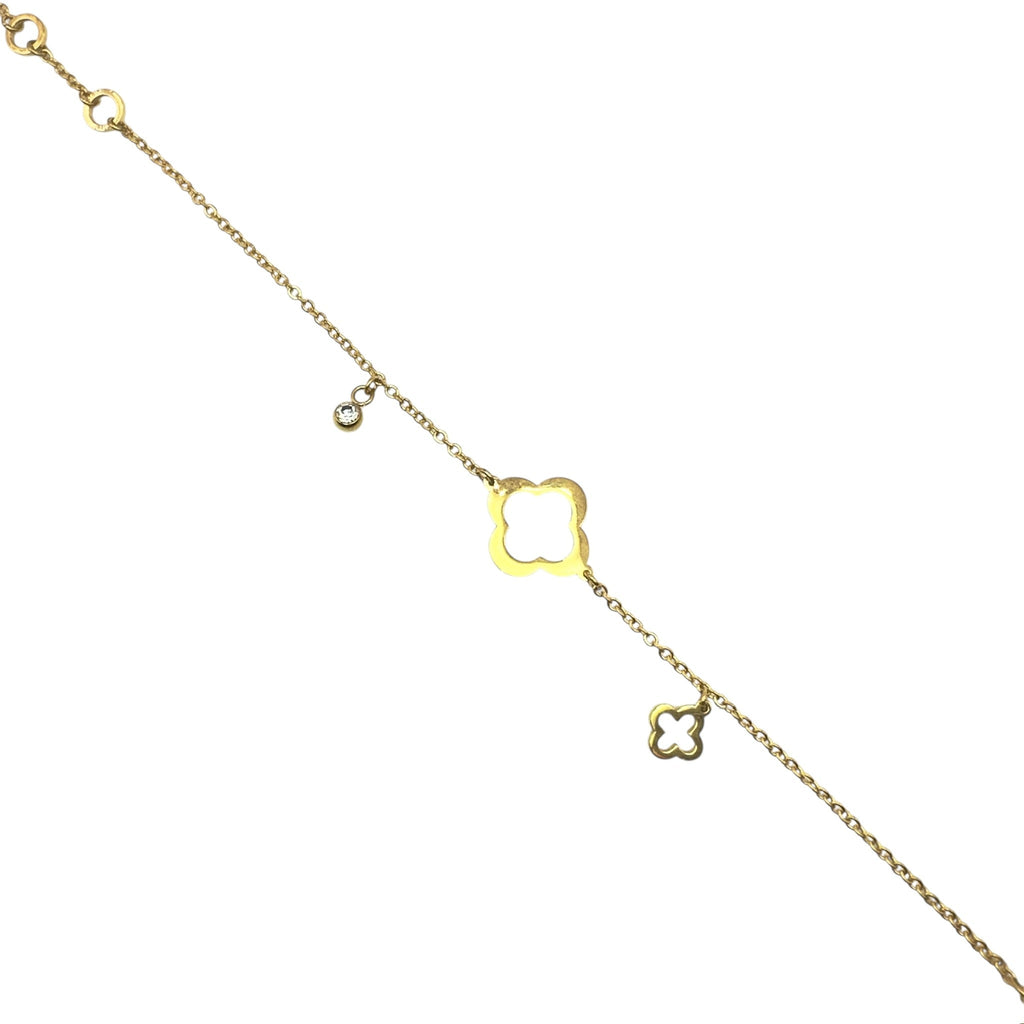 Wasserdichtes Ankerkette Kleeblatt Charm Armband Zirkonia Gold 16,5+4cm