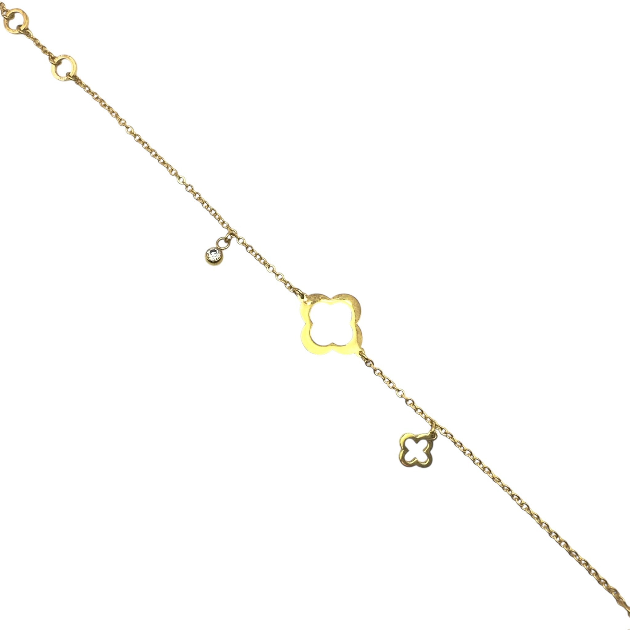 Wasserdichtes Ankerkette Kleeblatt Charm Armband Zirkonia Gold 16,5+4cm