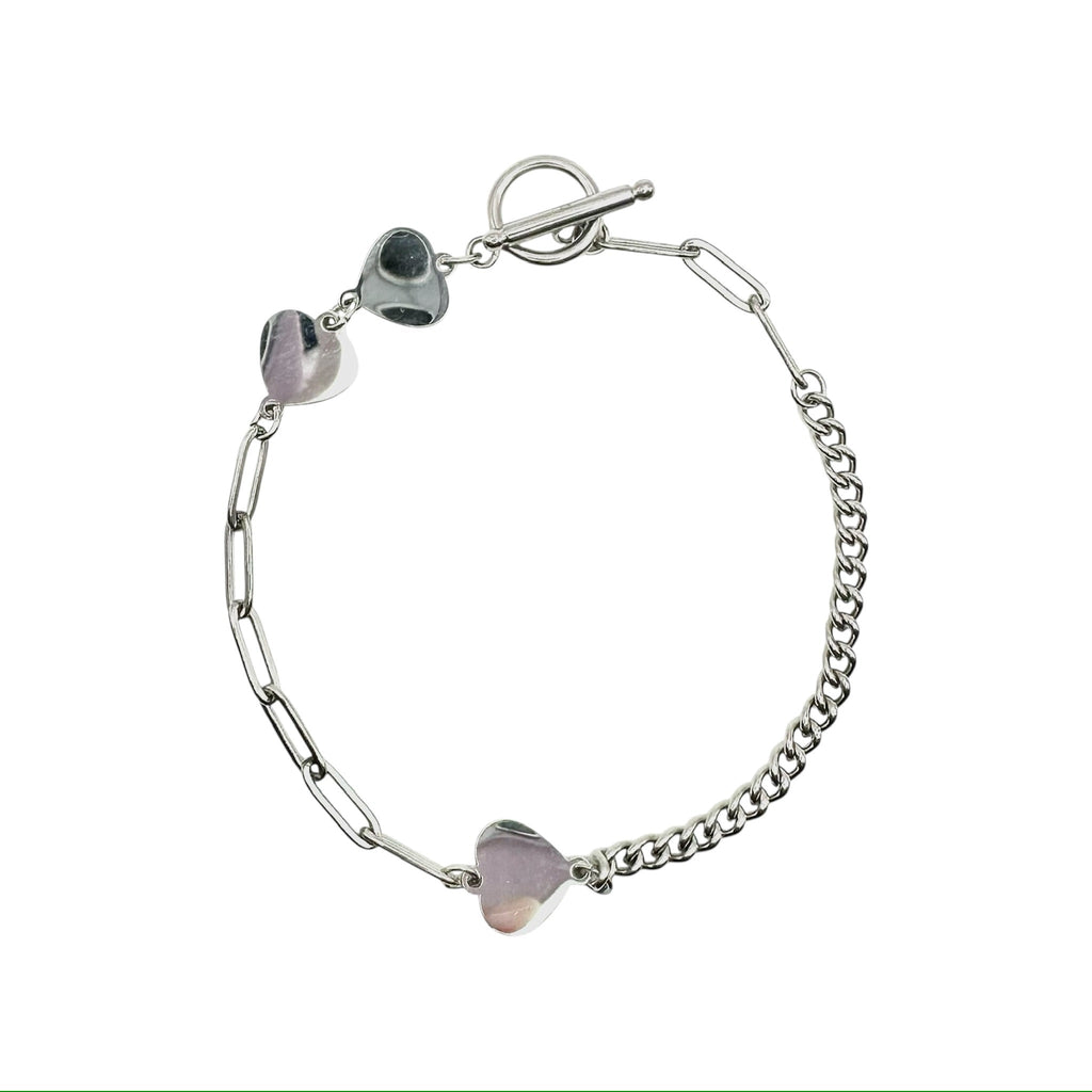 Wasserdichtes Half-Half Herz Armband Paperclip Panzer T-Bar Silber 17cm
