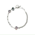 Wasserdichtes Half-Half Herz Armband Paperclip Panzer T-Bar Silber 17cm
