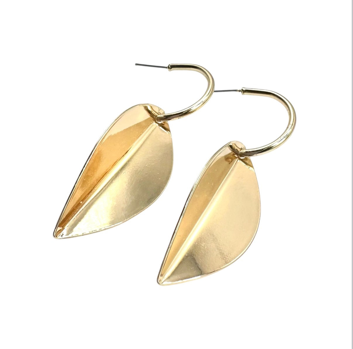 Wasserdichte Creole Poliertes Blatt Marquise Ohrringe Gold 7,2cm 5x2cm