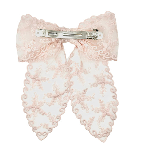 Lace Hair Bow with Floral Embroidery