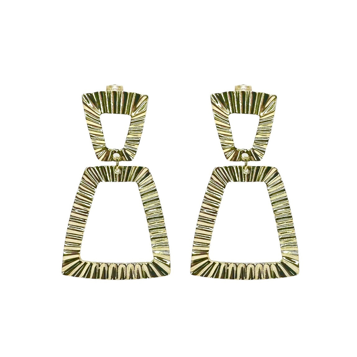 Wasserdichte Gerillte Trapez Double Drop Ohrringe Gold