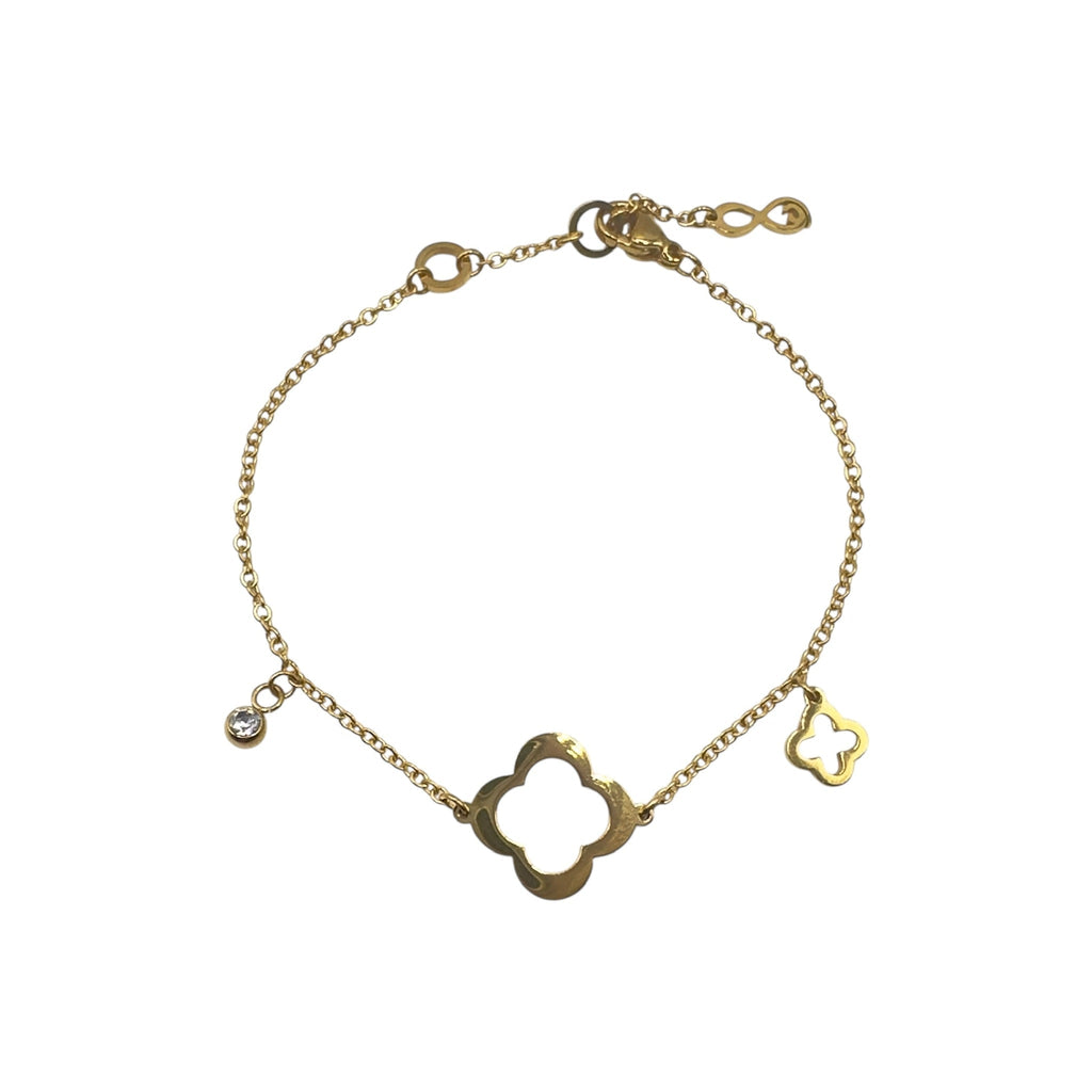 Wasserdichtes Ankerkette Kleeblatt Charm Armband Zirkonia Gold 16,5+4cm