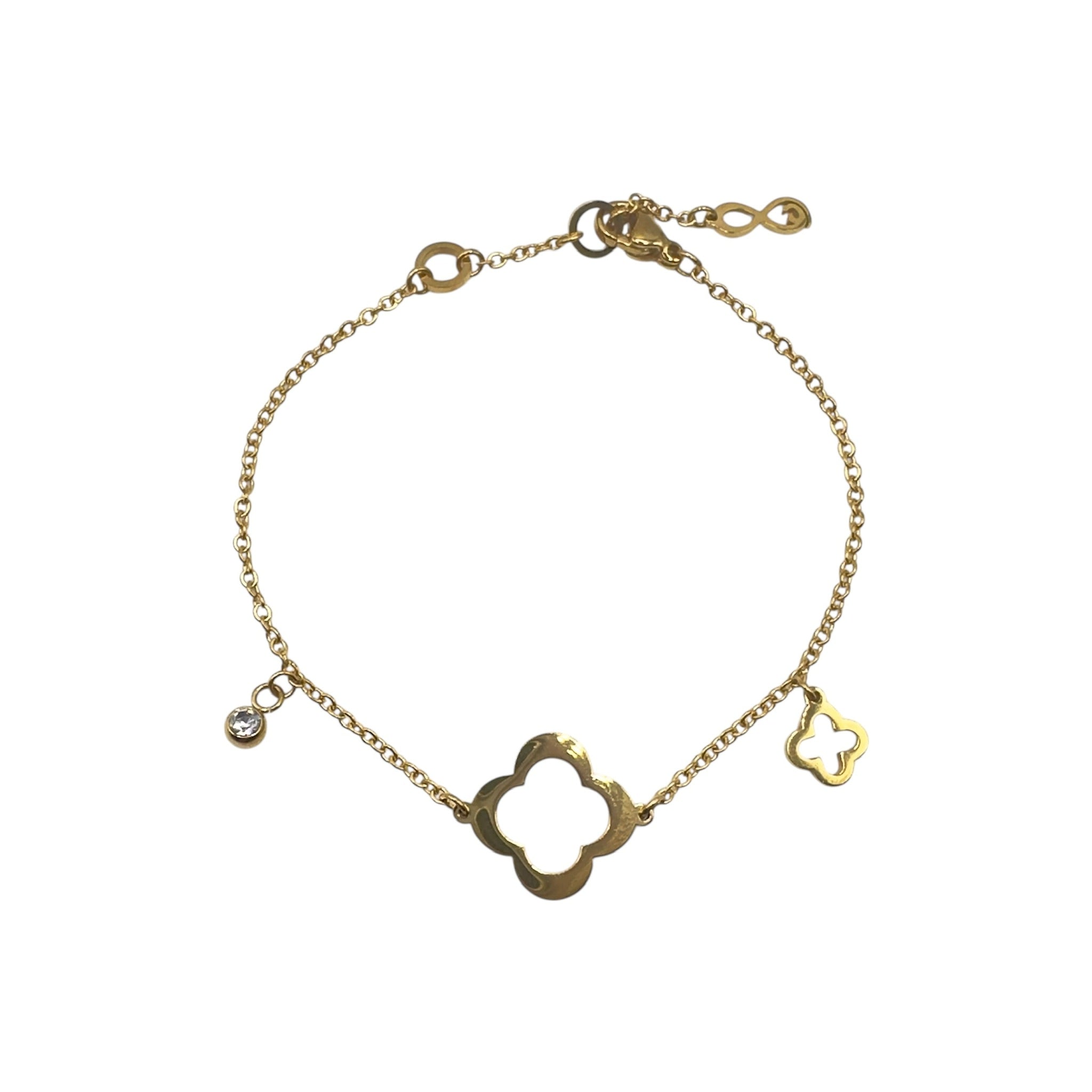 Wasserdichtes Ankerkette Kleeblatt Charm Armband Zirkonia Gold 16,5+4cm