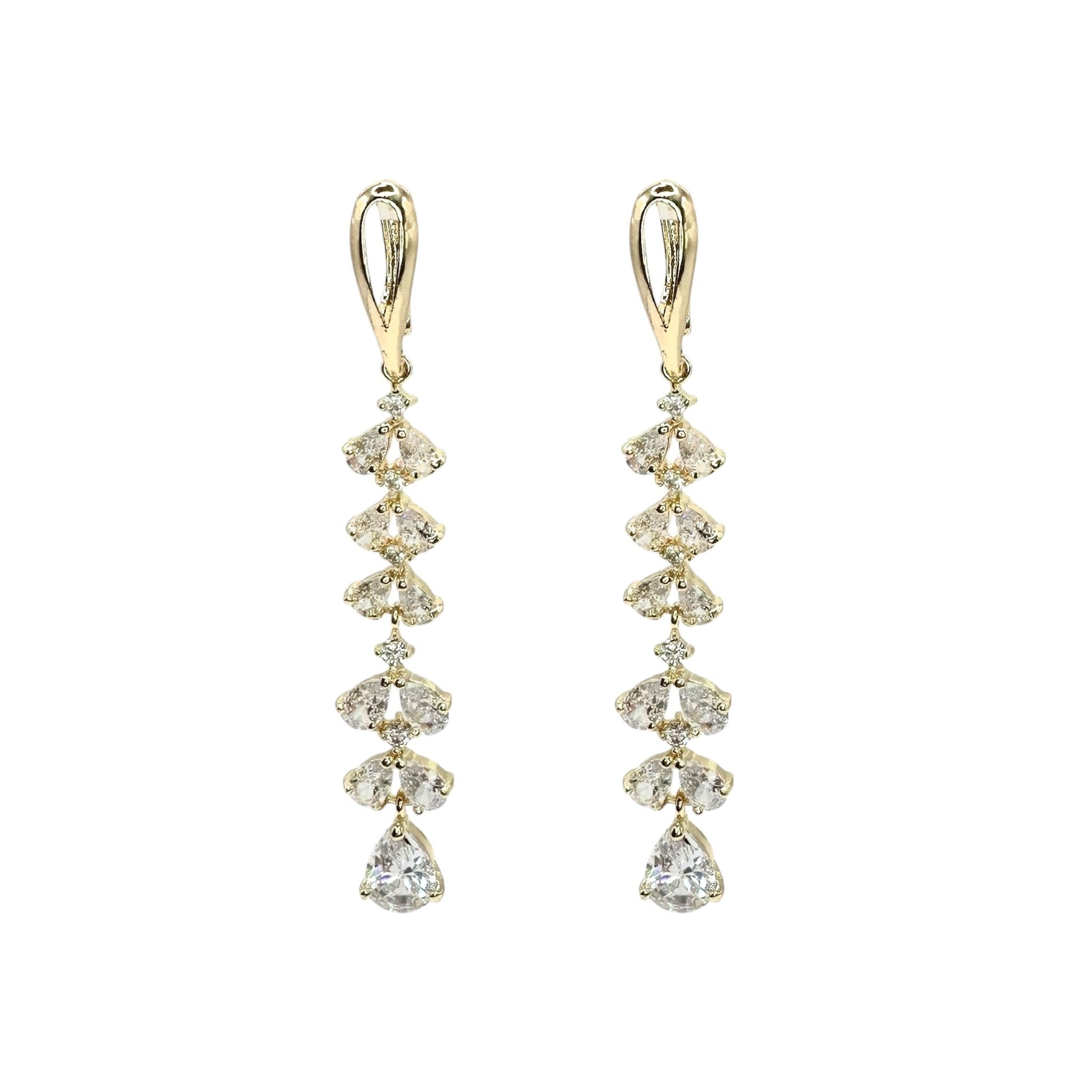 Wasserdichte Zirkonia Pear Cascade Drop Ohrhänger, goldfarben